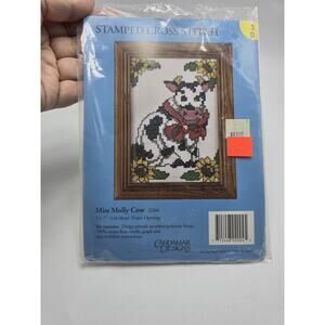 Miss Molly Cow Stamped Cross Stitch Kit completed Vintage Candamar Designs